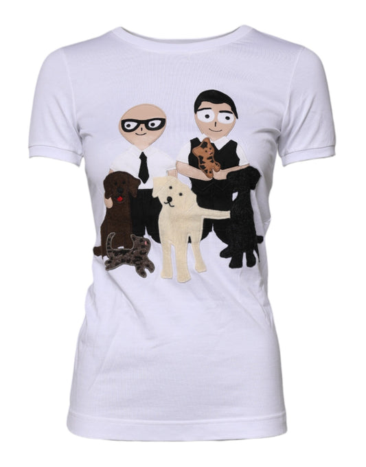 T-shirt en coton brodé blanc Dolce &amp; Gabbana #DGFAMILY