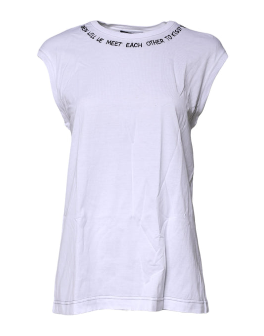 T-shirt débardeur imprimé sans manches en coton blanc Dolce &amp; Gabbana