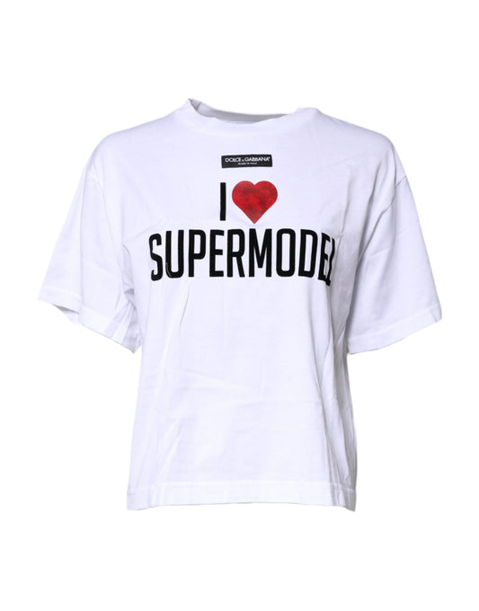 T-shirt col rond imprimé blanc en coton Dolce &amp; Gabbana