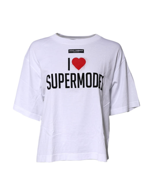 T-shirt col rond imprimé blanc en coton Dolce &amp; Gabbana