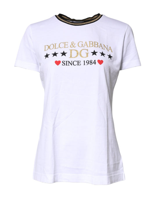 T-shirt col rond imprimé blanc en coton Dolce &amp; Gabbana