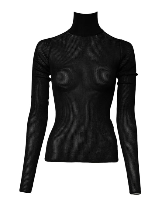 Dolce &amp; Gabbana Haut slim à col roulé et manches longues en tricot noir