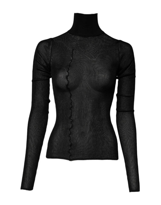 Dolce &amp; Gabbana Haut slim à col roulé et manches longues en tricot noir