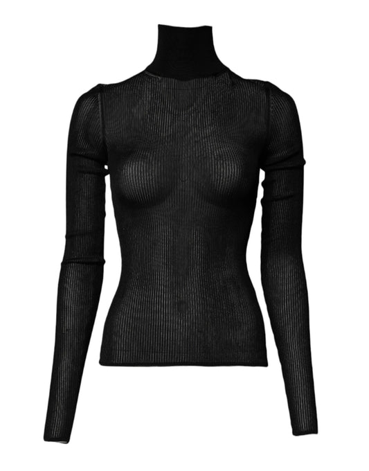 Dolce &amp; Gabbana Haut slim à col roulé et manches longues en tricot noir