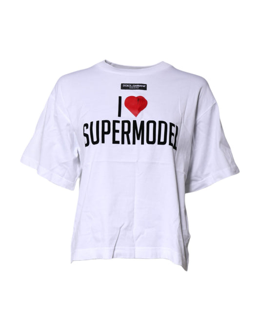T-shirt col rond imprimé blanc en coton Dolce &amp; Gabbana