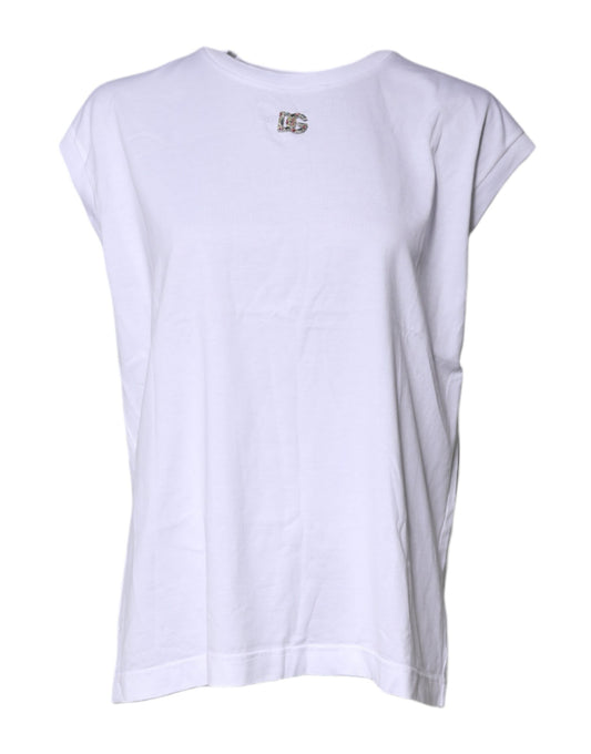 Débardeur col rond sans manches en coton blanc Dolce &amp; Gabbana