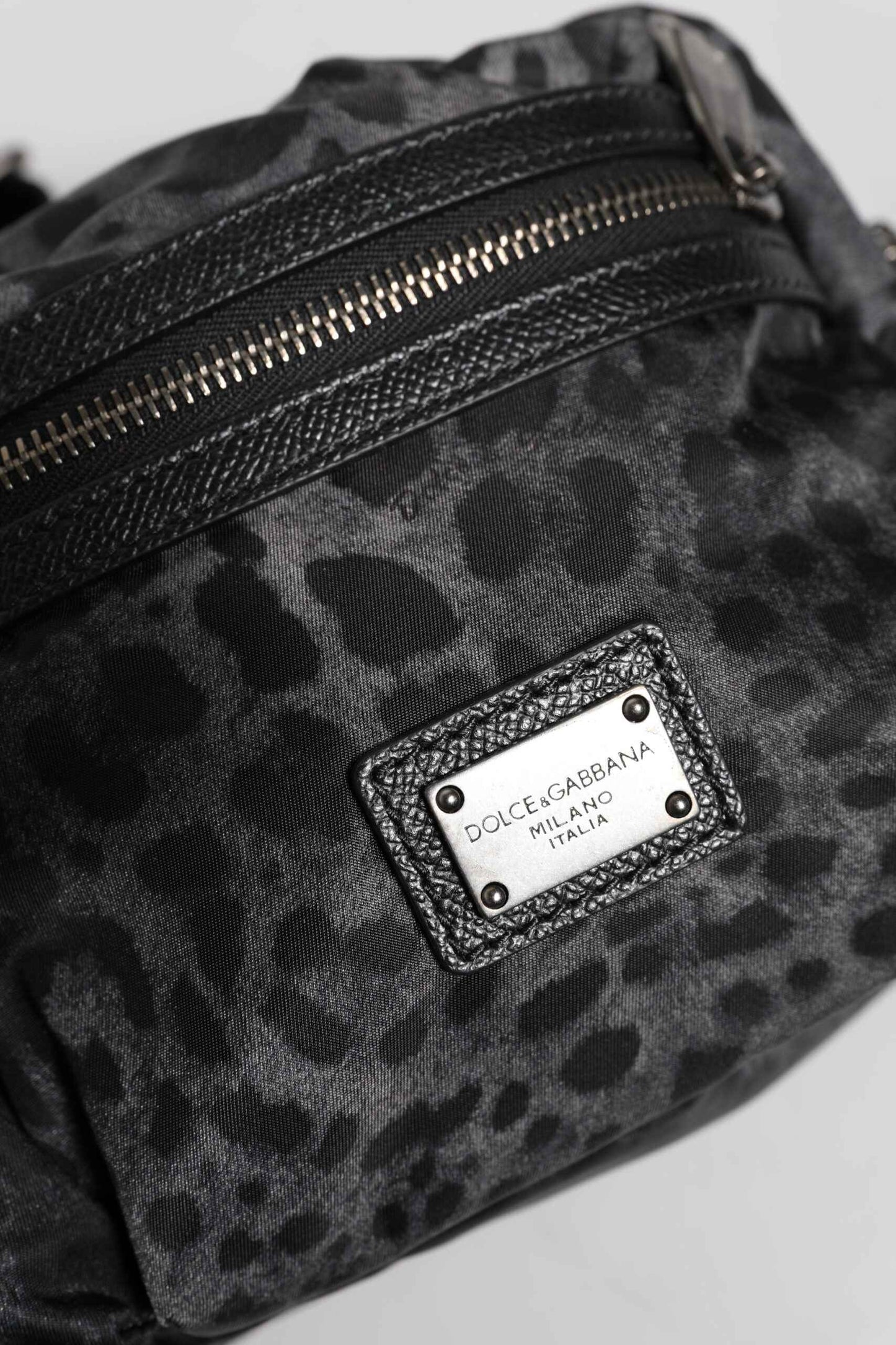 Dolce & Gabbana Black Gray Leopard DG Logo Belt Waist Fanny Pack Bag