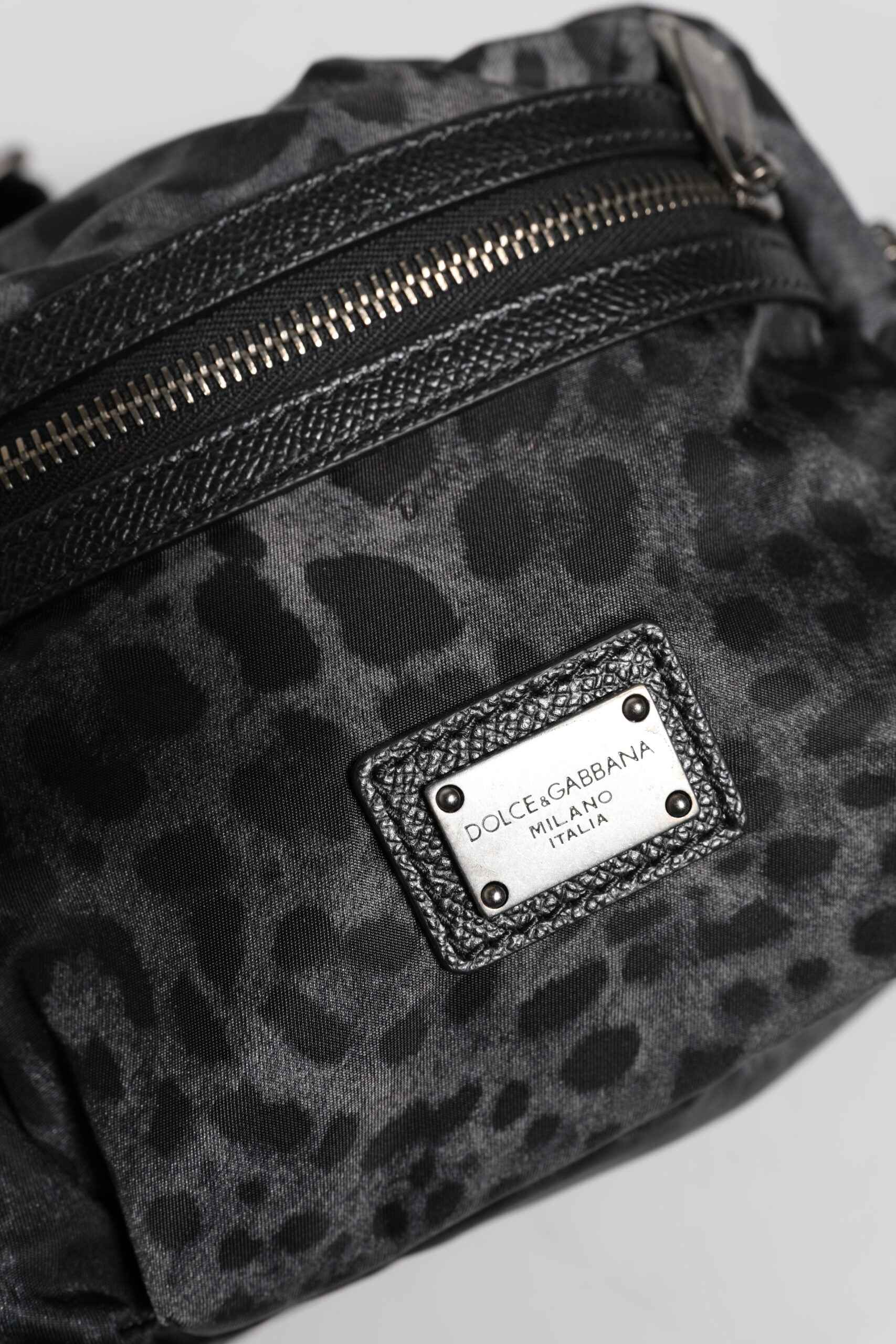 Dolce & Gabbana Black Gray Leopard DG Logo Belt Waist Fanny Pack Bag
