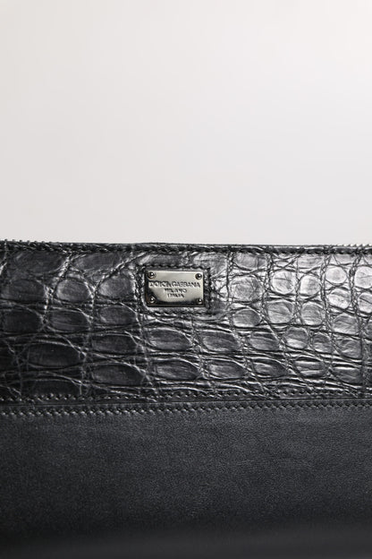 Portefeuille continental zippé en cuir noir Dolce &amp; Gabbana avec plaque logo