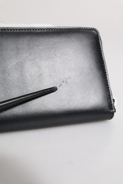 Portefeuille continental zippé en cuir noir Dolce &amp; Gabbana avec plaque logo