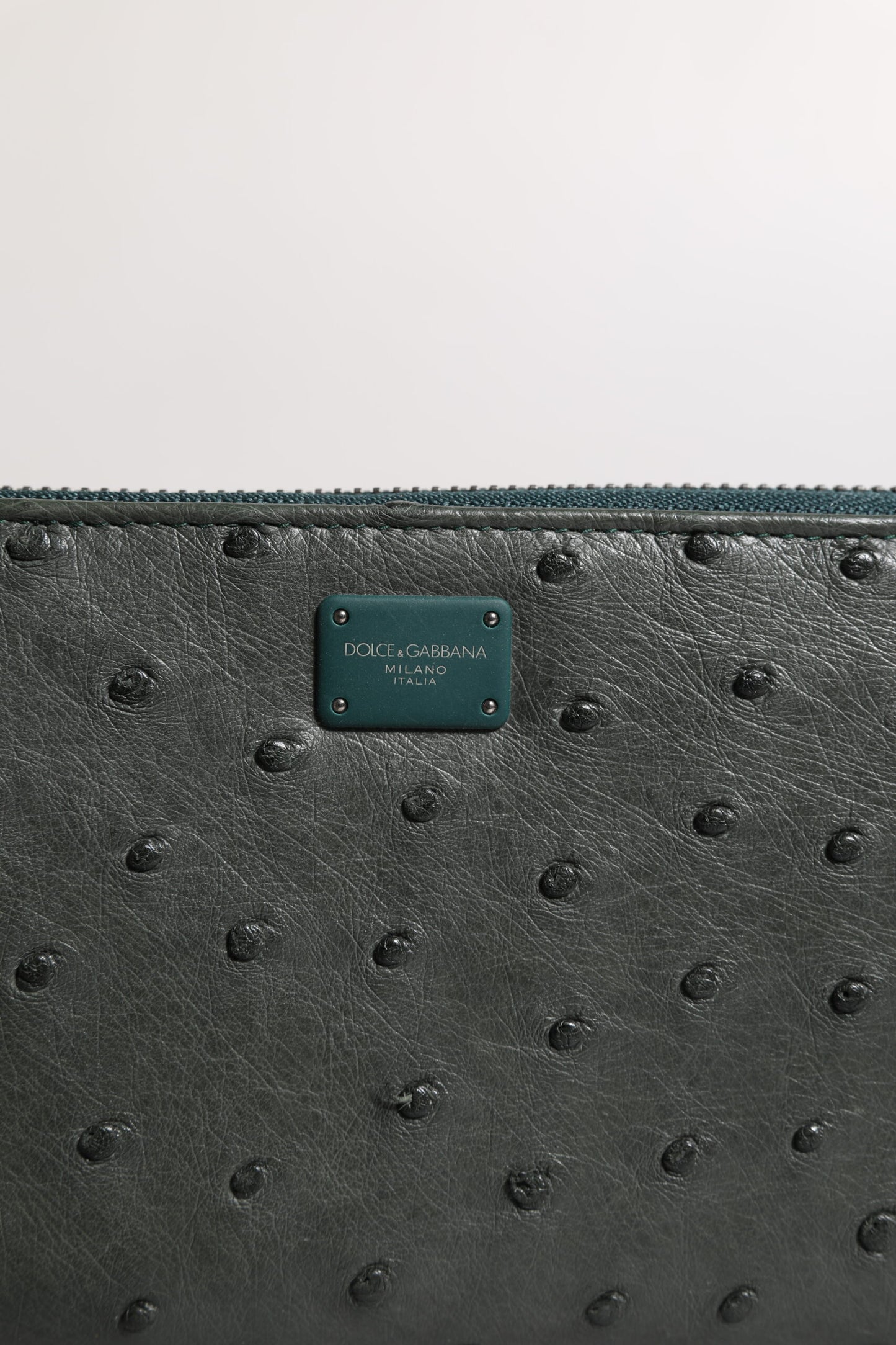 Dolce & Gabbana Green Ostrich Logo Plaque Zip Around Continental Wallet - from Dolce & Gabbana