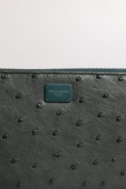 Dolce & Gabbana Green Ostrich Logo Plaque Zip Around Continental Wallet - from Dolce & Gabbana