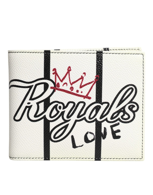 Portefeuille porte-cartes à deux volets Dolce &amp; Gabbana en cuir blanc DG Crown Royals