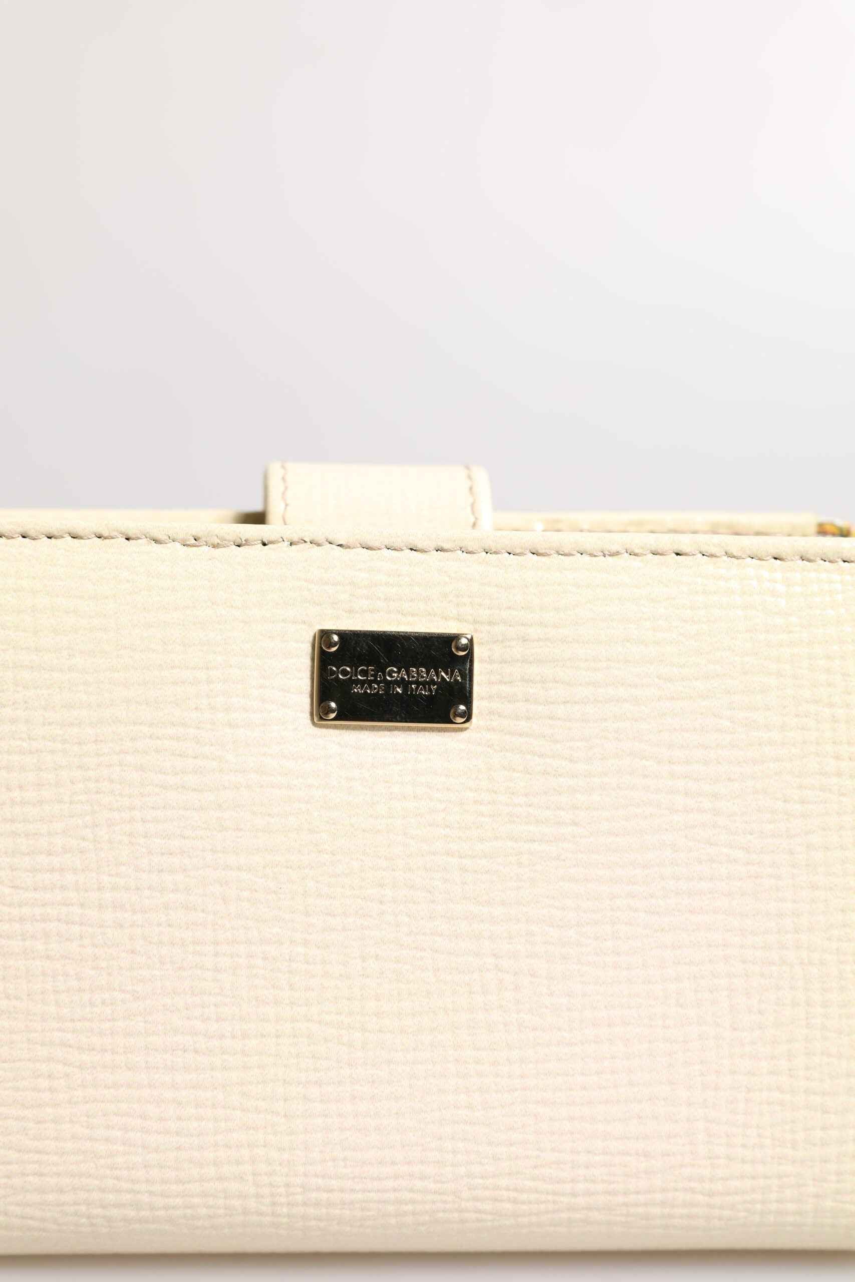 Dolce & Gabbana Ivory Calf Leather Compact Logo Plaque Card Holder Wallet