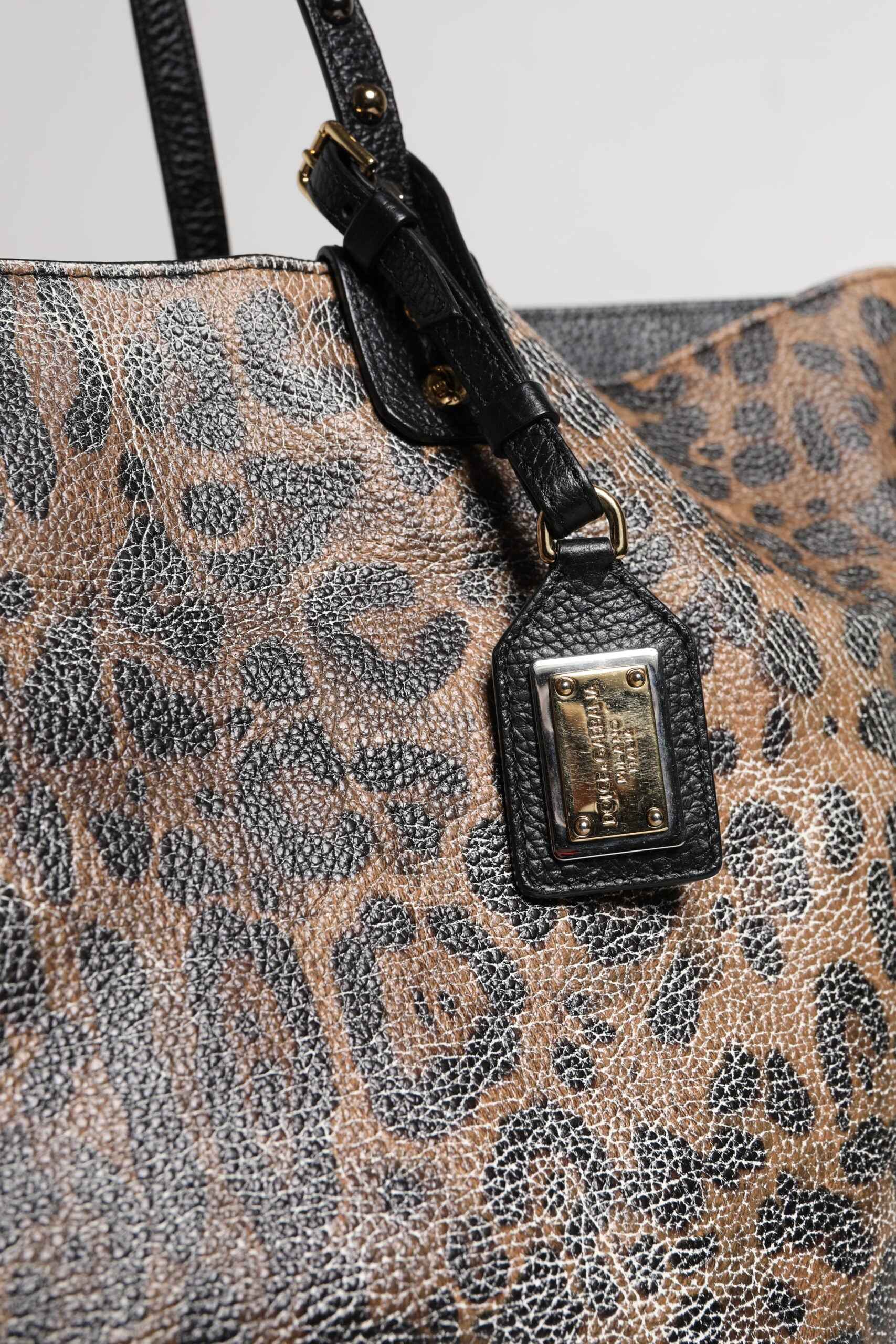 Dolce & Gabbana Brown Leopard BEATRICE Leather Logo Plaque Tote Bag