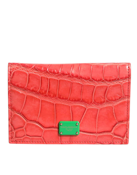Dolce & Gabbana Red Exotic Leather Logo Plaque Card Holder Wallet