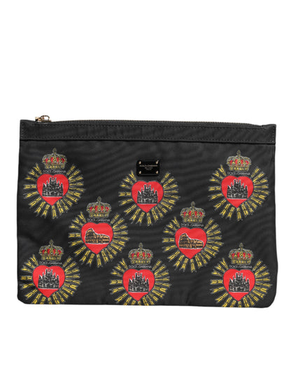 Pochette Sacred Heart en nylon noir et rouge Dolce &amp; Gabbana
