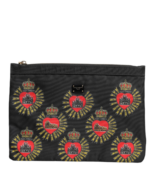 Pochette Sacred Heart en nylon noir et rouge Dolce &amp; Gabbana