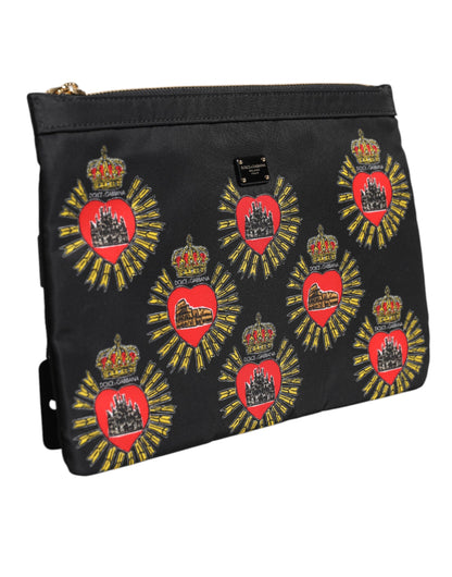 Pochette Sacred Heart en nylon noir et rouge Dolce &amp; Gabbana