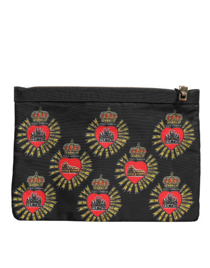 Pochette Sacred Heart en nylon noir et rouge Dolce &amp; Gabbana