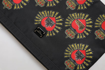 Pochette Sacred Heart en nylon noir et rouge Dolce &amp; Gabbana
