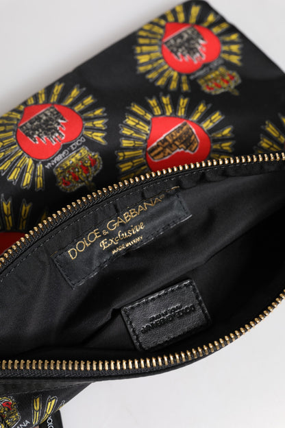 Pochette Sacred Heart en nylon noir et rouge Dolce &amp; Gabbana