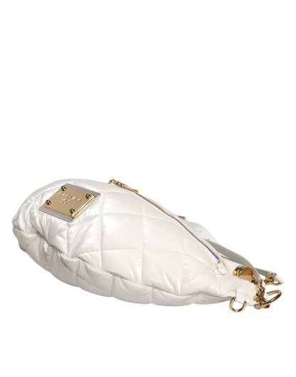 Dolce & Gabbana Belt Bag Leer Quilted Logo Plaque Wit Goud