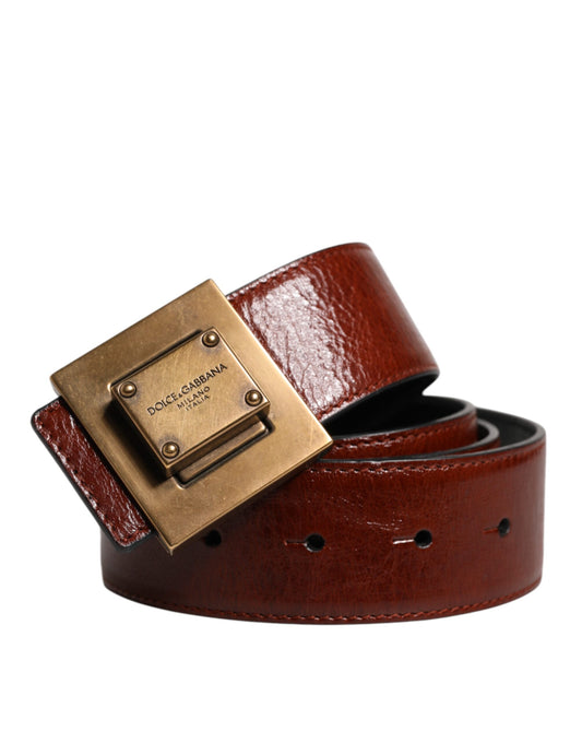 Ceinture Dolce &amp; Gabbana en cuir marron foncé avec boucle en métal doré