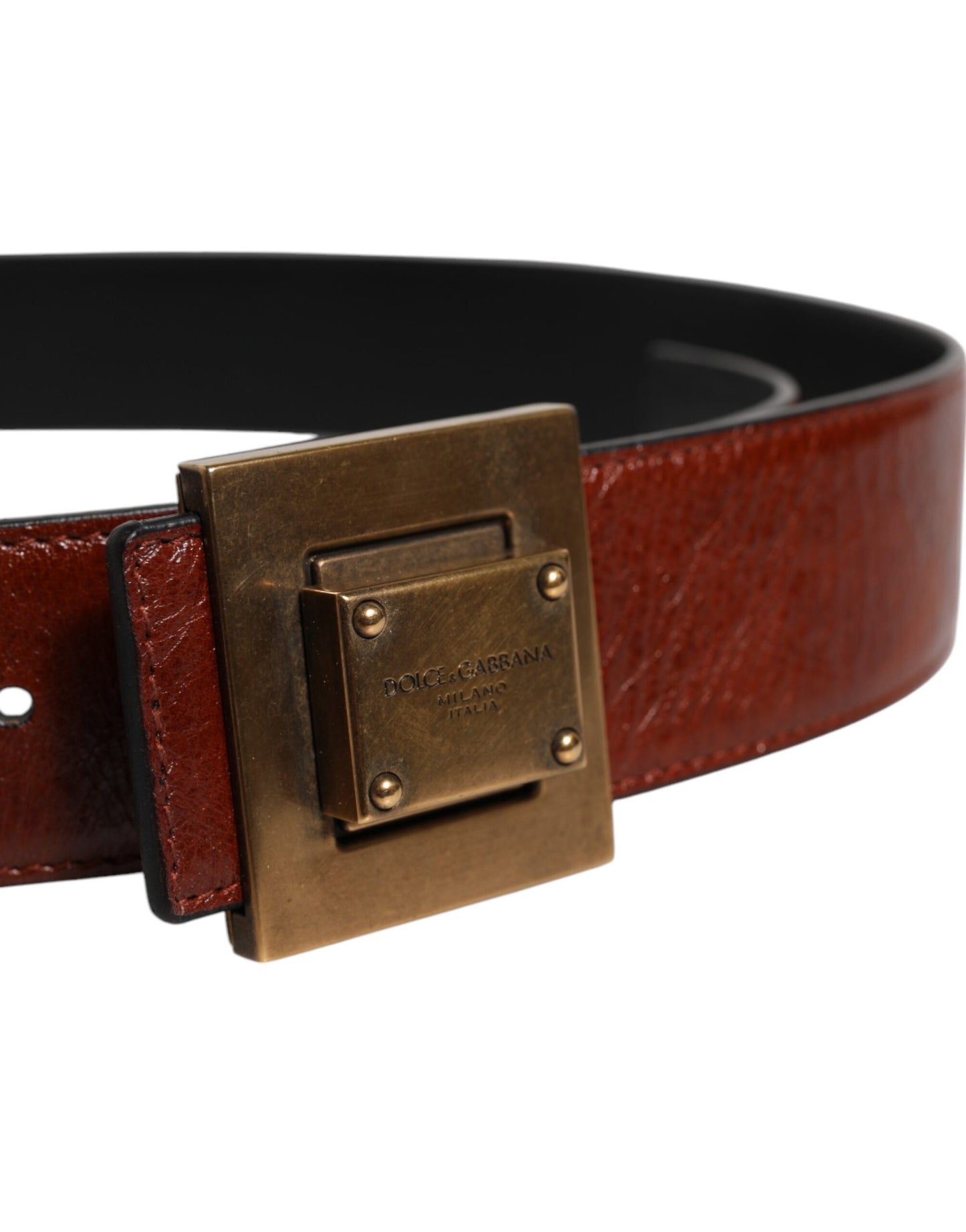 Ceinture Dolce &amp; Gabbana en cuir marron foncé avec boucle en métal doré