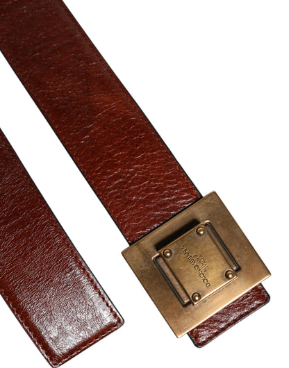 Ceinture Dolce &amp; Gabbana en cuir marron foncé avec boucle en métal doré