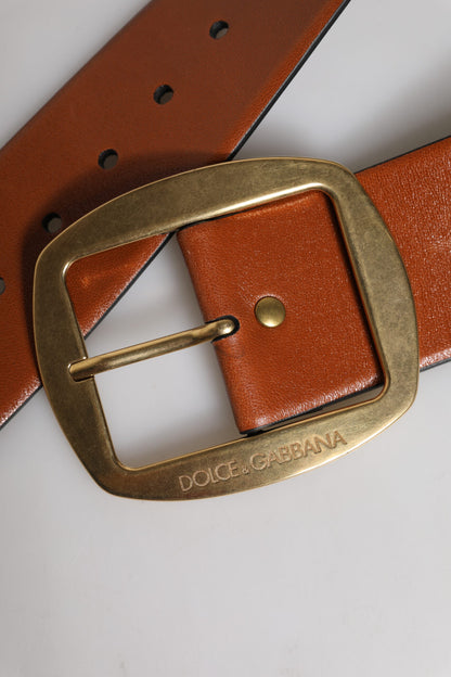 Ceinture classique Dolce &amp; Gabbana en cuir marron avec boucle en métal doré