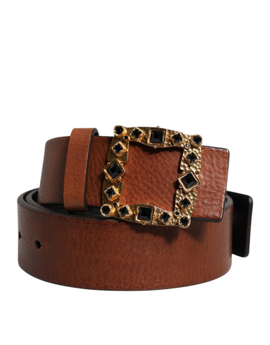 Ceinture Dolce &amp; Gabbana en cuir marron avec boucle en cristal doré