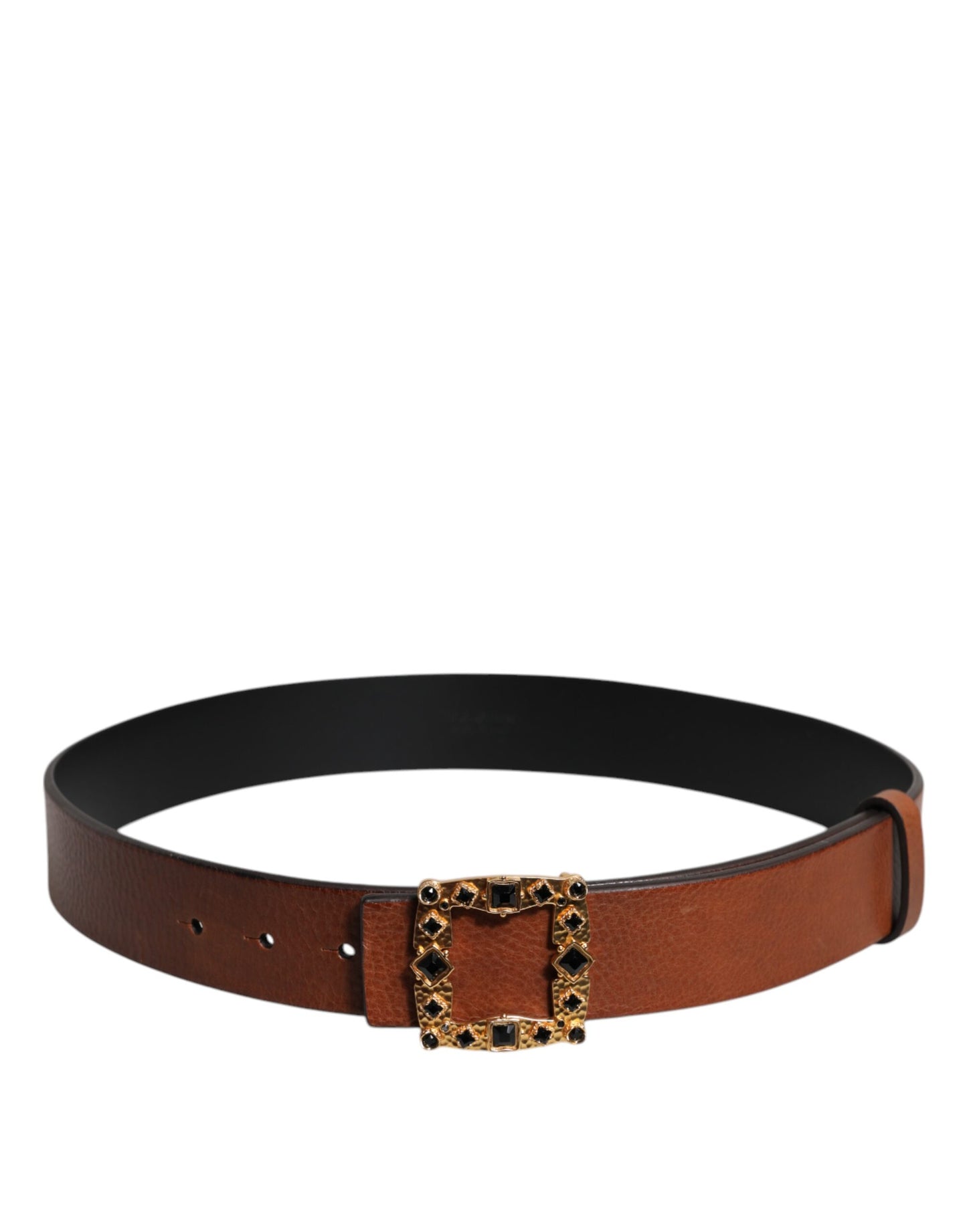 Ceinture Dolce &amp; Gabbana en cuir marron avec boucle en cristal doré