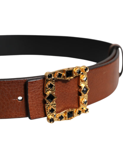 Ceinture Dolce &amp; Gabbana en cuir marron avec boucle en cristal doré