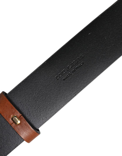 Ceinture Dolce &amp; Gabbana en cuir marron avec boucle en cristal doré