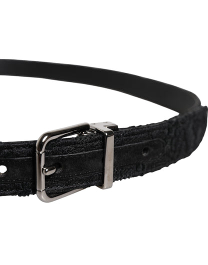 Ceinture Dolce &amp; Gabbana en coton mélangé noir avec boucle en métal argenté