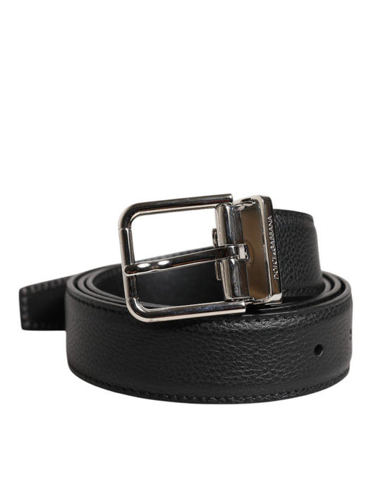Ceinture Dolce &amp; Gabbana en cuir noir avec boucle en métal argenté