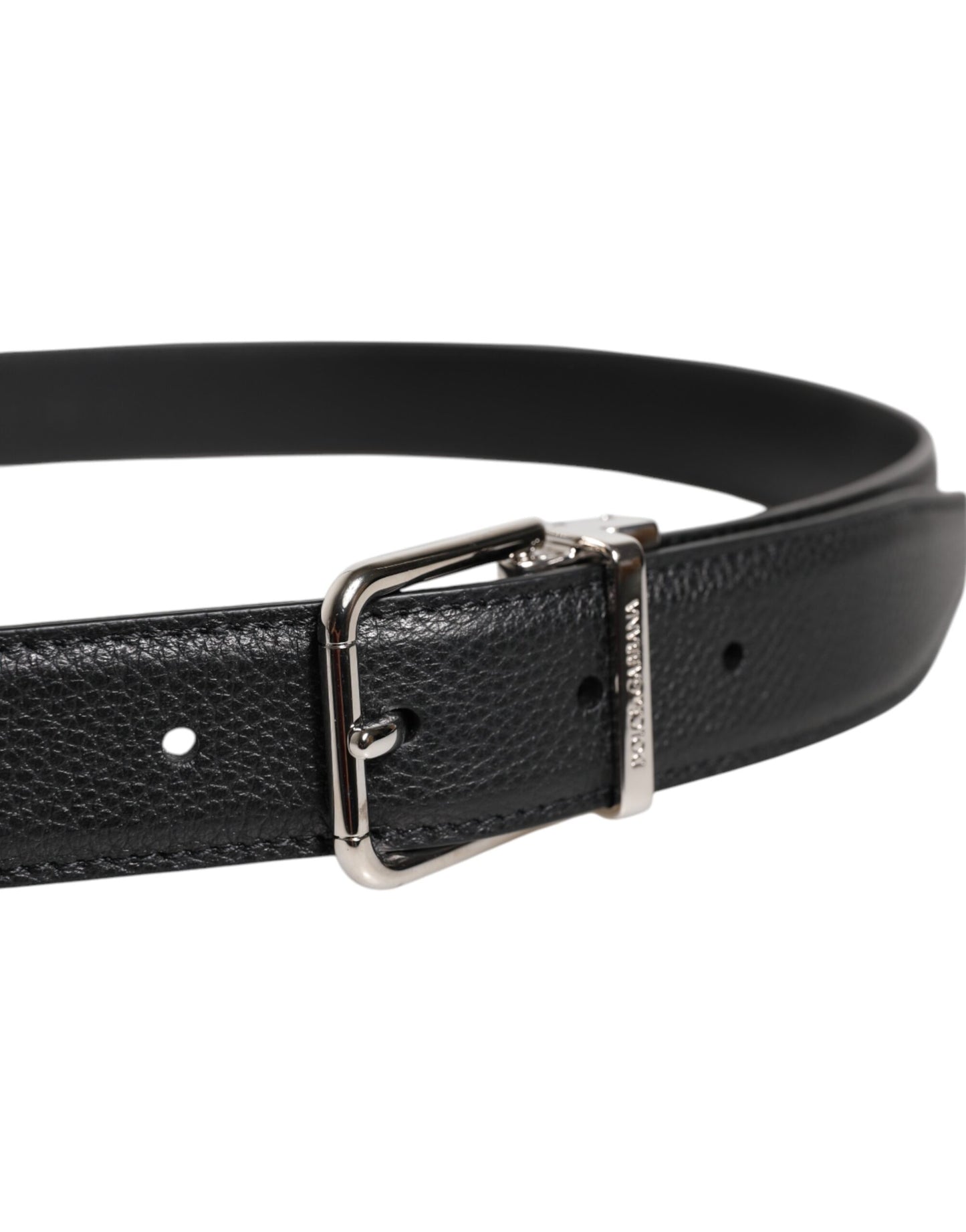 Ceinture Dolce &amp; Gabbana en cuir noir avec boucle en métal argenté