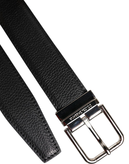Ceinture Dolce &amp; Gabbana en cuir noir avec boucle en métal argenté