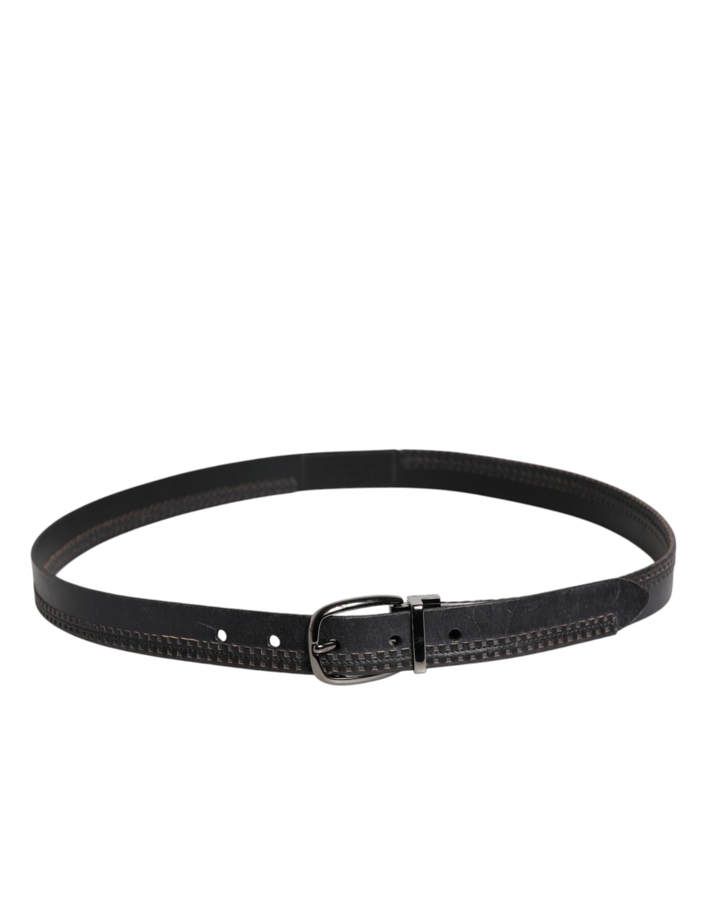 Dolce &amp; Gabbana Black Leather Silver Tone Metal Buckle Belt