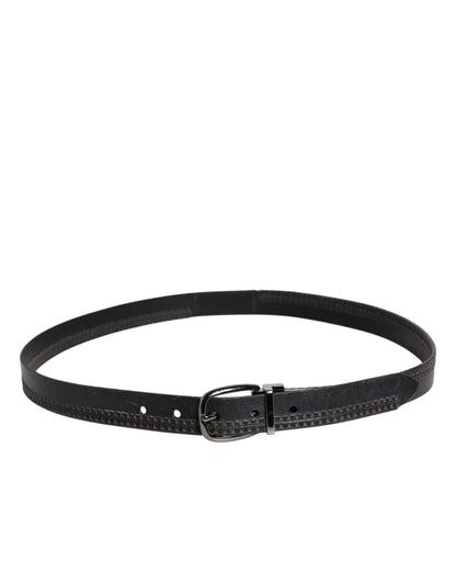 Dolce &amp; Gabbana Black Leather Silver Tone Metal Buckle Belt