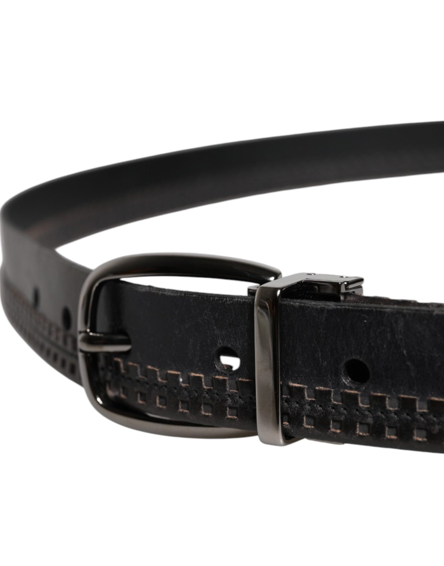 Dolce &amp; Gabbana Black Leather Silver Tone Metal Buckle Belt