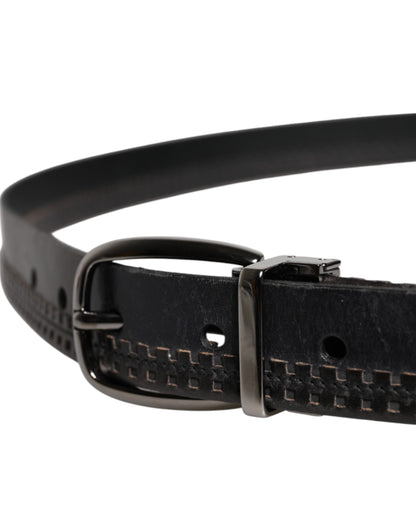 Dolce &amp; Gabbana Black Leather Silver Tone Metal Buckle Belt
