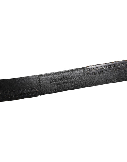 Dolce &amp; Gabbana Black Leather Silver Tone Metal Buckle Belt