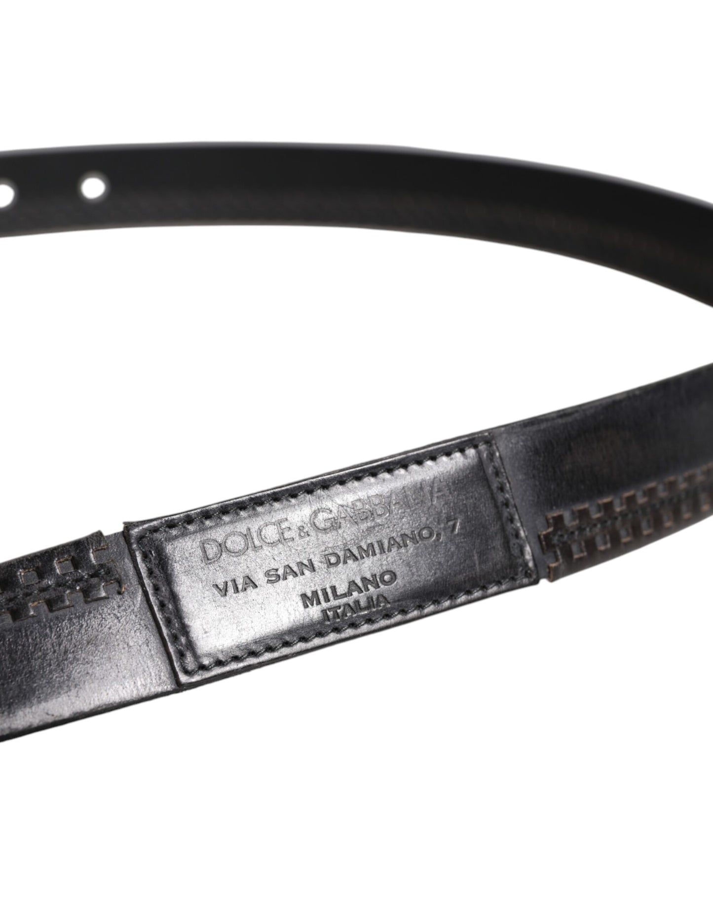 Dolce &amp; Gabbana Black Leather Silver Tone Metal Buckle Belt