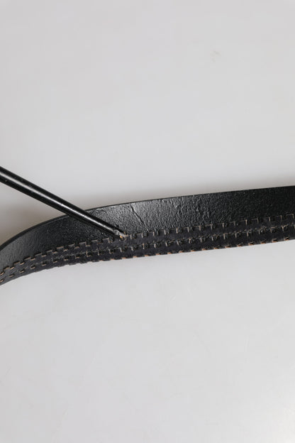 Dolce &amp; Gabbana Black Leather Silver Tone Metal Buckle Belt