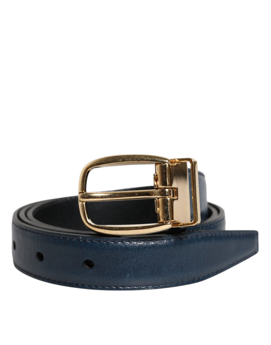Ceinture classique en cuir bleu Dolce &amp; Gabbana avec boucle en métal