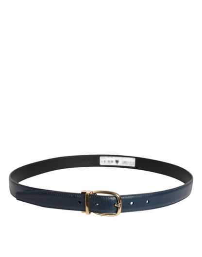 Ceinture classique en cuir bleu Dolce &amp; Gabbana avec boucle en métal