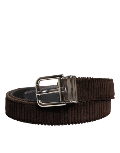 Ceinture classique Dolce &amp; Gabbana en velours marron avec boucle en métal