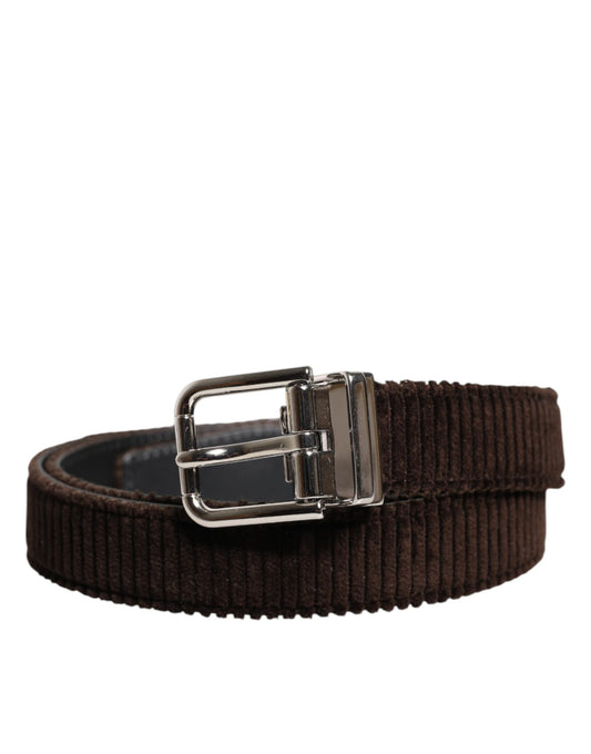 Ceinture classique Dolce &amp; Gabbana en velours marron avec boucle en métal